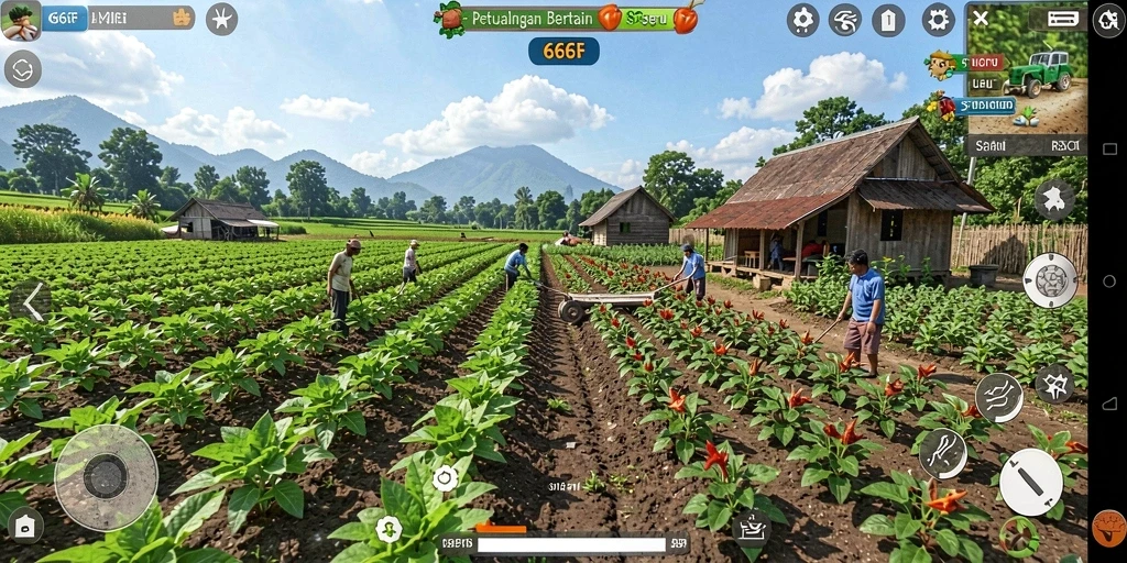 Tampilan gameplay Farming yang seru dan mengasyikkan di 666F.