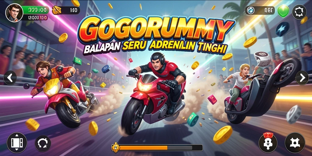 Gameplay balapan seru GOGORUMMY yang menegangkan dan penuh warna.