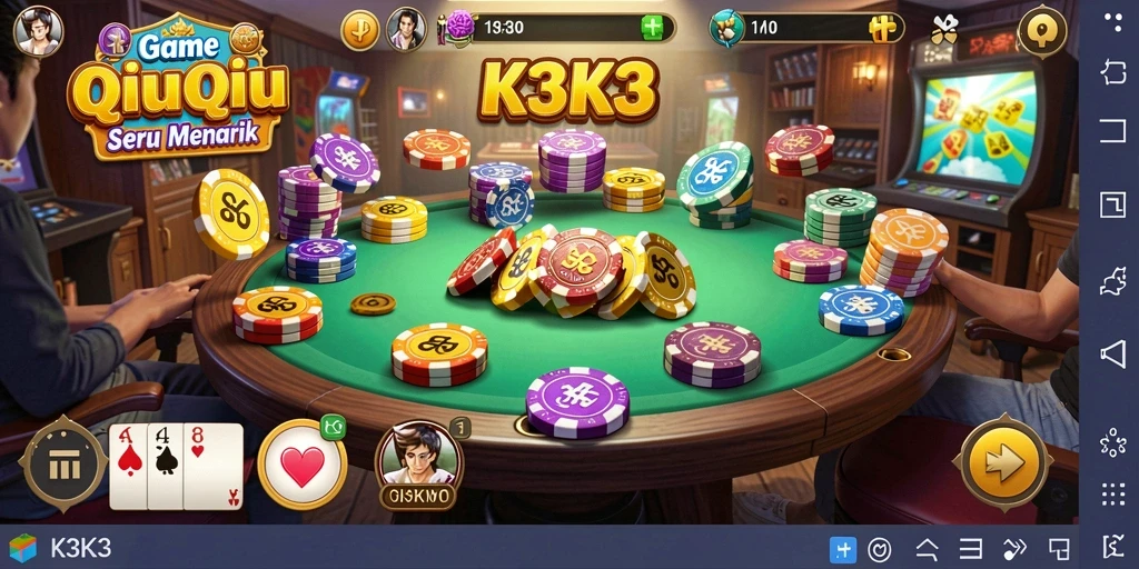 Screenshot gameplay K3K3 menampilkan aksi seru dalam permainan QiuQiu.