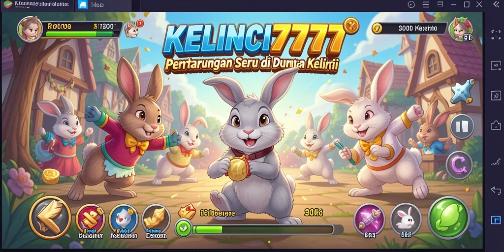 Gameplay KELINCI777 menampilkan pertarungan karakter kelinci yang penuh aksi.