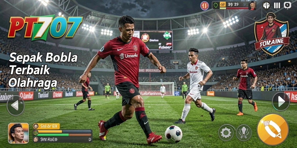 Gameplay PT707 yang seru dan menarik dengan pemain sepak bola nyata.