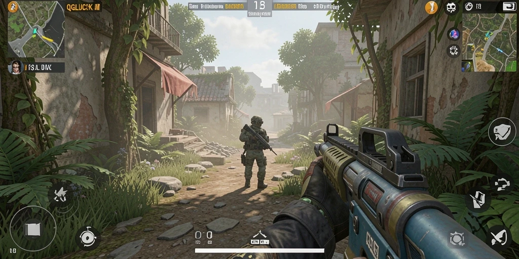 Tampilan seru gameplay QGLUCK saat beraksi di medan perang FPS.
